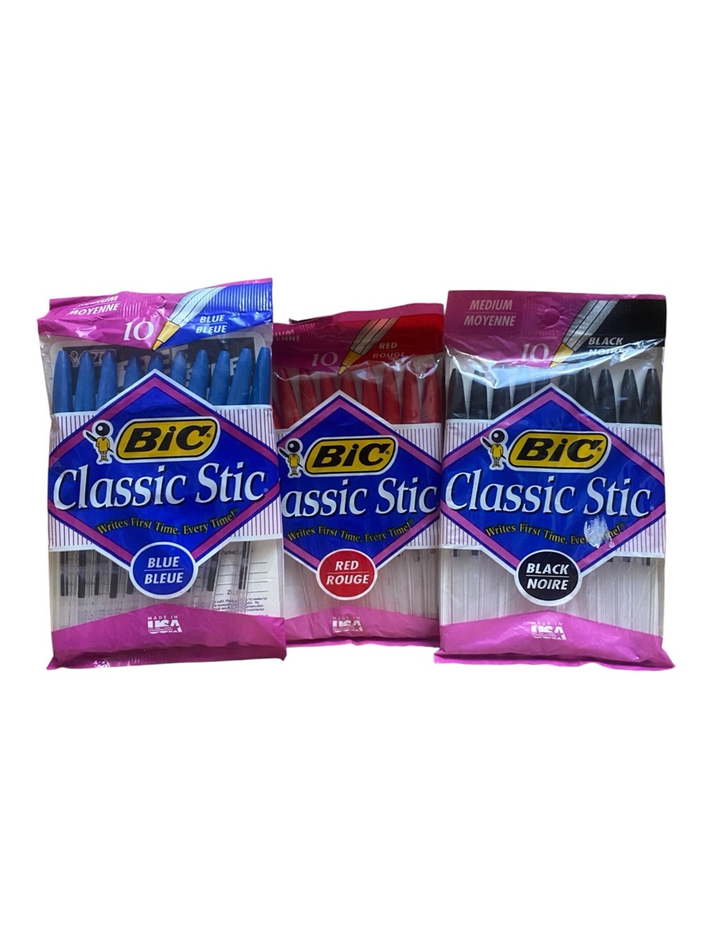BIC Classic Stic Vintage Medium Ballpoint Pens  Blue Red Black Ink 1994 USA